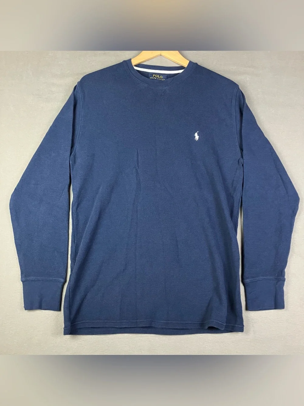 Polo Ralph Lauren Men’s Size M Waffle Thermal Long Sleeve Shirt Navy Blue Pony.